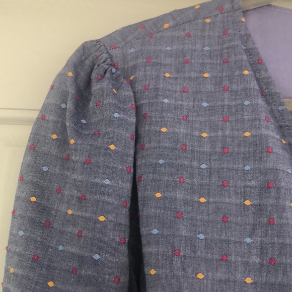 Draper James Blue Wrap Dress w/ Blue, Red & Yellow dots - Picture 4 of 8